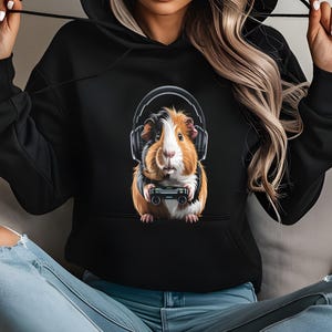 Cute Guinea Pig Gamer Hoodie, Funny Gaming Sweatshirt, Adorable Pet Lover Gift, Unique Animal Design, Cozy Casual Wear