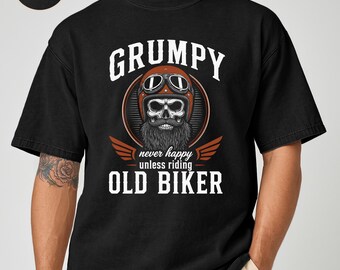 Camiseta Grumpy Old Biker Skull Comfort Colors, camiseta vintage de motociclista para papá, regalo para el Día del Padre para motociclistas, camiseta Skull Rider, camiseta retro de moto