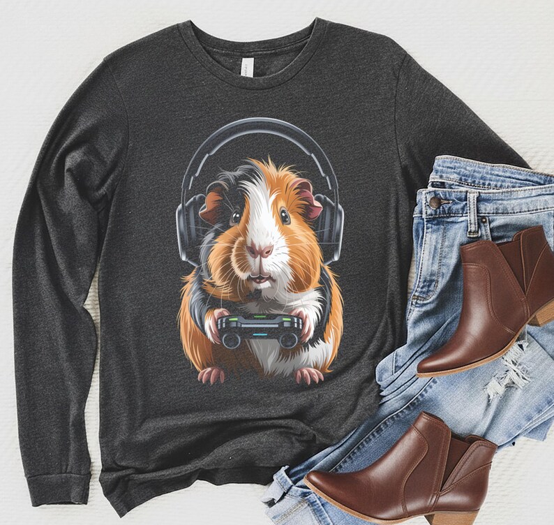 Cute Guinea Pig Gaming Sweatshirt, Fun Animal Gamer Shirt, Cozy Casual Wear, Unique Gift for Gamers, Adorable Pet Lover Top