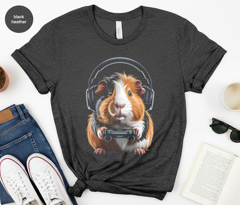 Cute Guinea Pig with Headphones Shirt, Funny Animal Graphic Tee, Pet Lover Gift, Adorable Rodent Design, Music Lover Shirt, Unisex tshirt