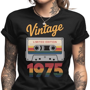 Vintage 1975 Shirt for Men Women, 49th Birthday Gift, Limited Edition Cassette Tape Tee, Retro Born in 1975 T-Shirt, Music Lover Gift