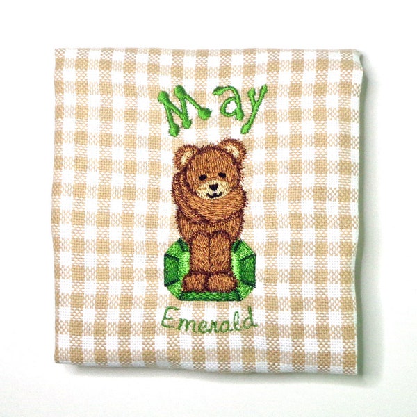 May Birthstone Birthday Gift, Teddy Bear Emerald Tea Towel