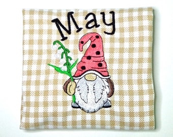 May Birth Flower Birthday Gift, Gnome Lily Of The Valley Tea Towel