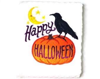 Happy Halloween Dish Towel, Raven, Pumpkin, Moon