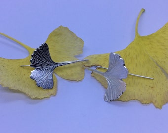 Boucles d'oreilles feuilles de Gingko en argent
