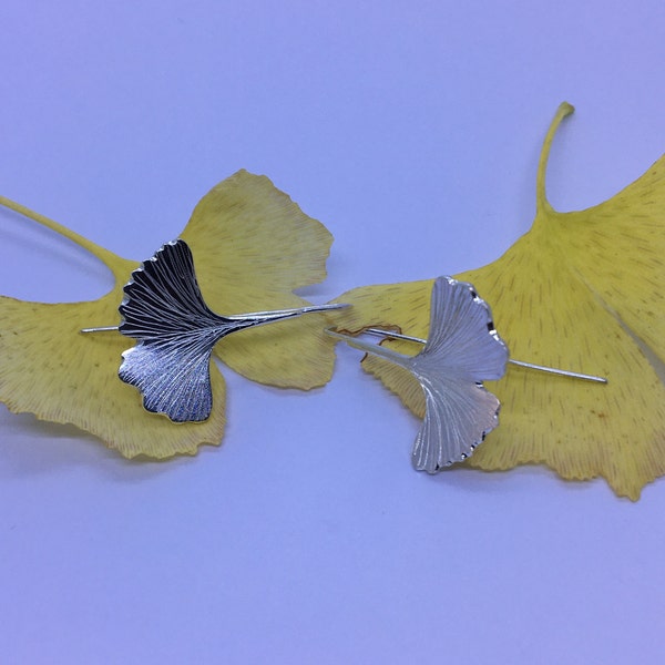 Boucles d'oreilles feuilles de Gingko en argent