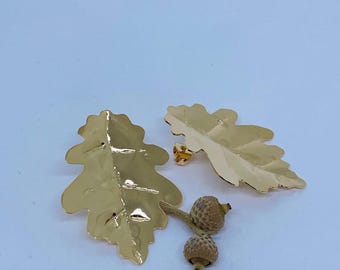 Boucles d oreilles Feuille de chêne en Laiton doré