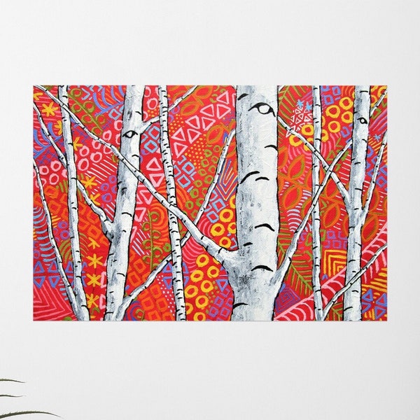 Sunset Sherbert Birch Forest (PRINT) by Mike Kraus-art birch aspen trees woods nature mother's day gifts present hiking hikes surreal home