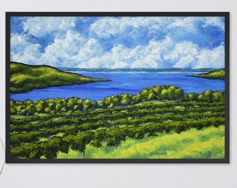 Seneca Lake (FRAMED POSTER) by Mike Kraus- artwork finger lakes flx winery upstate ny rochester syracuse new york summer vineyard gifts home