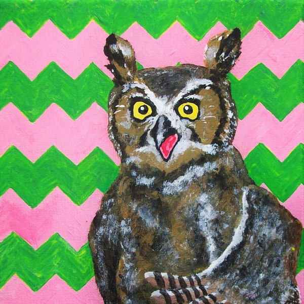 Pink and Green Chevron Owl (ORIGINAL DIGITAL DOWNLOAD) by Mike Kraus - art easter passover ramadan gifts animals wildlife home decorations