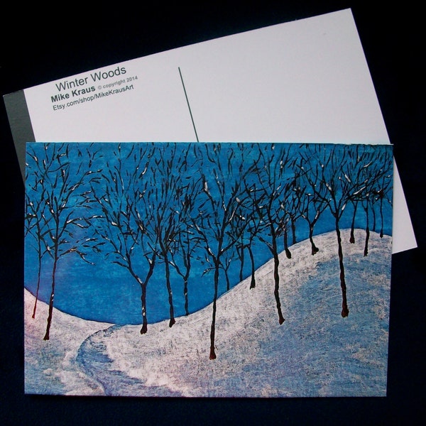 Winter Woods (print reproduction/postcard) 5" x 7" by Mike Kraus FREE SHIPPING!