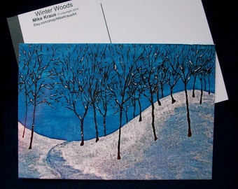 Three (3) Winter Woods (print reproduction postcard) 5" x 7" by Mike Kraus - christmas hanukkah chanukah kwanzaa eid gifts presents holidays