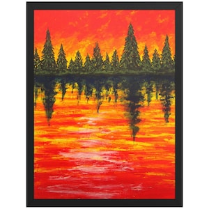 Tramonto americano (STAMPA CON CORNICE) Mike Kraus - arte primavera estate pini foresta boschi natura escursioni escursionismo baita cottage decorazioni per la casa wow