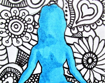 Yoga Is For Posers #360 (ARTIST TRADING CARDS) 2.5" x 3.5" by Mike Kraus - aceo art fitness exercise self care healthy posing meditation fun