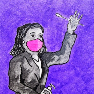 Mantén tu distancia #401 (TARJETA INTERCAMBIABLE DEL ARTISTA) 2.5" x 3.5" Mike Kraus - aceo atc mujer retrato niña figura historia dibujo coleccionables alegría
