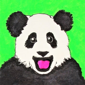 olá urso panda #473 (cartão colecionável do artista) 6,35 cm x 8,89 cm por Mike Kraus - arte aceo atc animal animais selvagens criatura