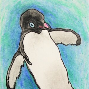 Pinguim #542 (cartão colecionável do artista) 6,35 cm x 8,89 cm por Mike Kraus- aceo atc ártico Antártica pássaro gelo neve inverno presente