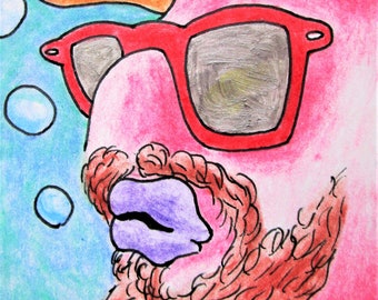 Hipster Fish (ARTIST TRADING CARDS) 2.5x3.5 Mike Kraus - aceo atc fedoras glasses beards hats