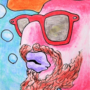 Hipster Fish #543 (ARTIST TRADING CARDS) 2.5" x 3.5" by Mike Kraus - aceo atc fedoras glasses beards hats gifts presents rosh hashanah funny