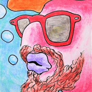 peixe hipster #543 (cartão colecionável do artista) 6,35 cm x 8,89 cm por Mike Kraus - aceo atc chapéu feltro copos barba presente engraçado
