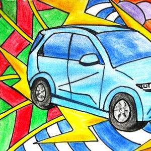 Future Is Electric #572 (ARTIST TRADING CARDS) 2,5" x 3,5" Mike Kraus- aceo atc hyundai ioniq 5 carros automóveis caminhões veículos diversão ao dirigir