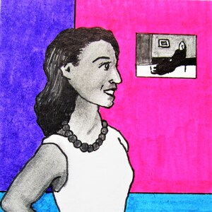 arranjo em roxo, rosa e azul #444 (cartão colecionável do artista) 6,35 cm x 8,89 cm por Mike Kraus - aceo atc retrato mulher menina vestido