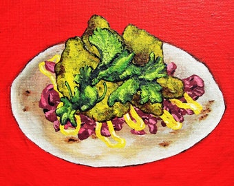 super taco (peinture acrylique originale) 12,7 cm x 17,8 cm par Mike Kraus - art Mexique mexicain Noël Hanoucca aïd aliments dîner déjeuner