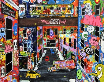 New York Street (ORIGINAL DIGITAL DOWNLOAD) by Mike Kraus - nyc art graffiti tags apartment decor buildings rights mother's day mom condos