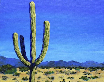 Cactus In the West (ORIGINAL DIGITAL DOWNLOAD) by Mike Kraus  - home decor cactus cacti interiors desert mountains blue yellow desert sand
