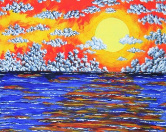 Sun Setting On Lake Michigan (ORIGINAL ACRYLIC PAINTING) 16" x 20" by Mike Kraus - art great lakes valentine's day sea water midwest america