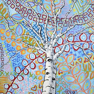 Sunset Sherbert Birch Tree ORIGINAL ACRYLIC PAINTING 8 x 10 by Mike Kraus art aspen trees forest woods nature abstract surreal fun eid image 1