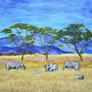 Elephants of Tanzania ORIGINAL DIGITAL DOWNLOAD by Mike Kraus art animals africa safari sky mountains savanna grasslands calf calves gift image 1