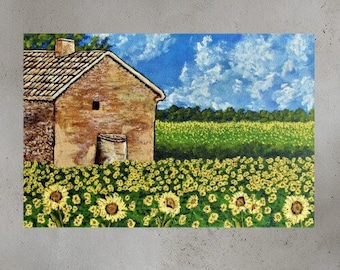 Sunflowers In Provence France (PRINT) by Mike Kraus - landscape french art farm barn field clouds nature fun beautiful mother's day gifts