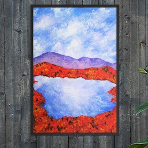 Autumn In the Adirondacks (FRAMED PRINT) Mike Kraus - art upstate ny new york fall mountains lake clouds sky hikes hiking trees leaf leaves