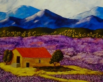 Lavender Farm Print (ARTIST TRADING CARDS) 2.5x3.5 Mike Kraus - aceo atc france french