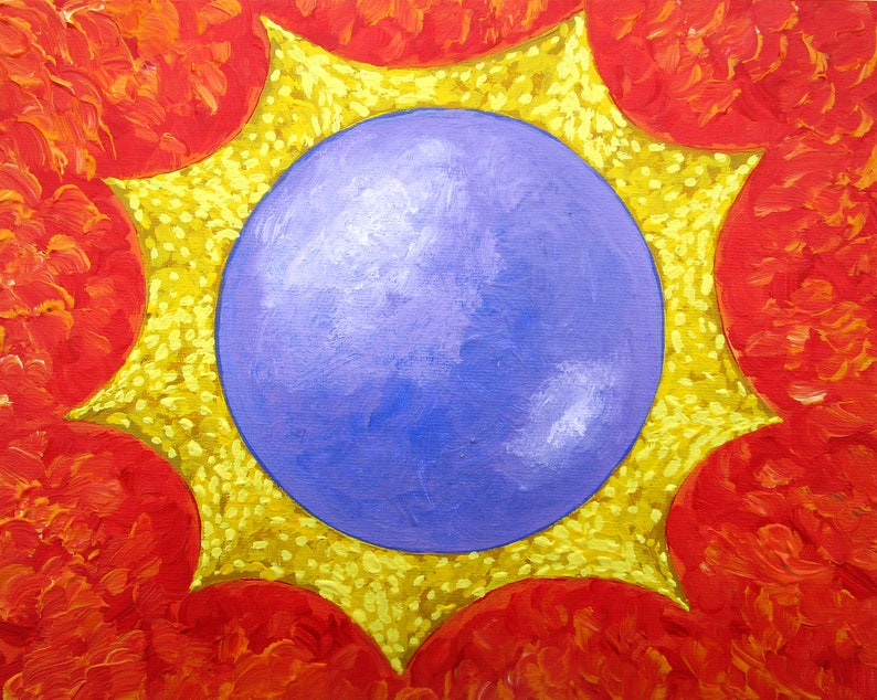 Total Solar Eclipse ORIGINAL ACRYLIC PAINTING 8 x 10 by Mike Kraus art sun moon totality Great North American outer space universe red image 1