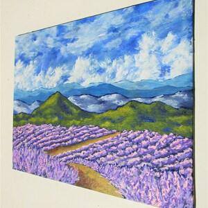 lavande en Provence peinture acrylique originale 20,3 cm x 25,4 cm par Mike Kraus-l'art fleurs France français l'été nuages ciel montagnes image 5