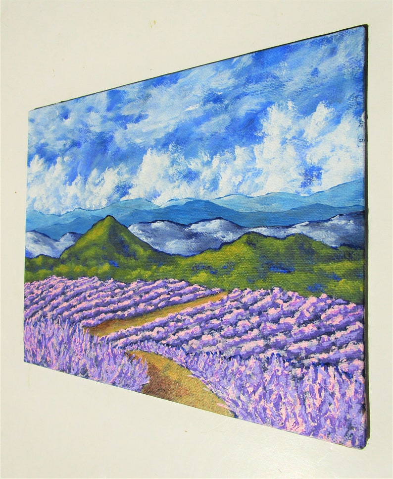 lavande en Provence peinture acrylique originale 20,3 cm x 25,4 cm par Mike Kraus-l'art fleurs France français l'été nuages ciel montagnes image 5