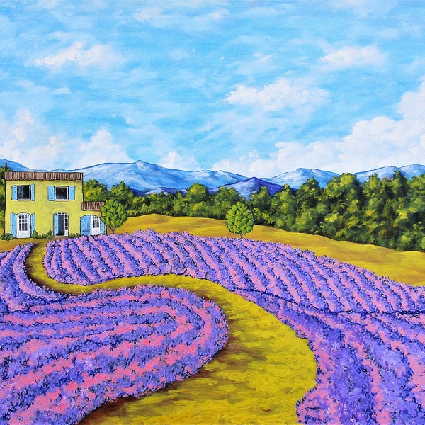 Lavender Farm (ORIGINAL ACRYLIC PAINTING) 24" x 48" by Mike Kraus - art provence france french painting home decor designer flowers holidays