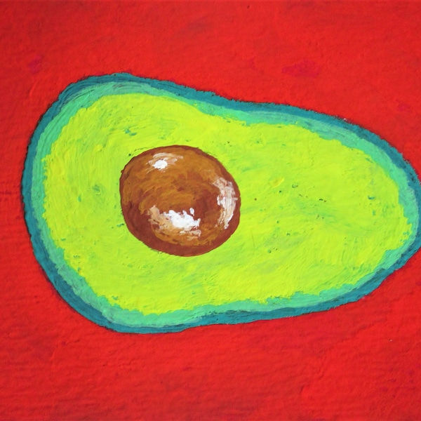 Avo' Good Day #359 (ARTIST TRADING CARDS) 2.5" x 3.5" by Mike Kraus-aceo art avocado healthy food fruit self care berry seeds mother's day