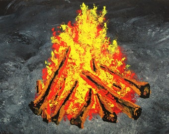 Fire #441 (ARTIST TRADING CARDS) 2.5" x 3.5" by Mike Kraus - aceo art atc camping pit summer nature outdoors s'mores night evening grilling