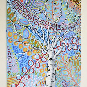 Sunset Sherbert Birch Tree ORIGINAL ACRYLIC PAINTING 8 x 10 by Mike Kraus art aspen trees forest woods nature abstract surreal fun eid image 3