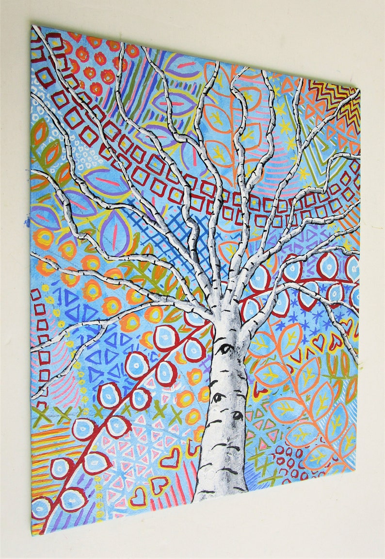 Sunset Sherbert Birch Tree ORIGINAL ACRYLIC PAINTING 8 x 10 by Mike Kraus art aspen trees forest woods nature abstract surreal fun eid image 3