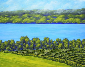 Seneca Lake (ORIGINAL ACRYLIC PAINTING) 8" x 10" by Mike Kraus-art watkins glen geneva finger lakes ny upstate new york vineyards winery eid