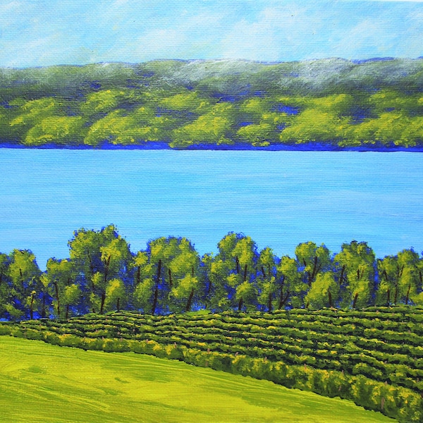 Seneca Lake (ORIGINAL ACRYLIC PAINTING) 8" x 10" by Mike Kraus-art watkins glen geneva finger lakes ny upstate new york vineyards winery eid