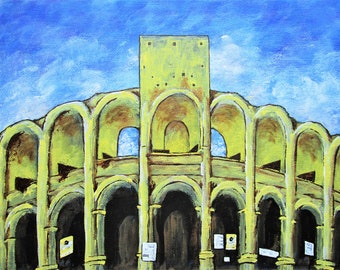 Arles Amphitheatre (ORIGINAL ACRYLIC PAINTING) 8" x 10" by Mike Kraus - french france provence art cityscape roman europe architecture arena