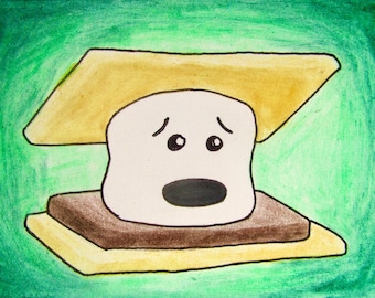 Smore  (ARTIST TRADING CARDS) 2.5x3.5 Mike Kraus - aceo s'more treats cartoons comics funny network