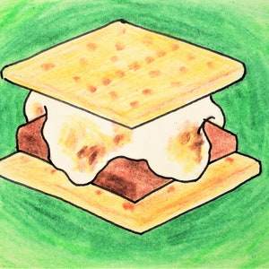 S'more #537 (cartão colecionável do artista) 6,35 cm x 8,89 cm por Mike Kraus - aceo atc presente comida lanche acampamento tratar diversão