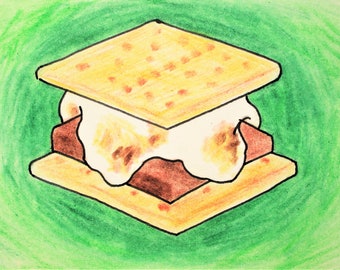 Have S'more! #537 (ARTIST TRADING CARDS) 2.5" x 3.5" by Mike Kraus - aceo atc gifts presents food snacks camping treats fun summer fire eats