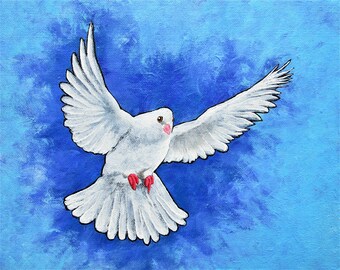 鳩 (オリジナルのアクリル絵の具) 20.3 cm x 25.4 cm 作: マイク